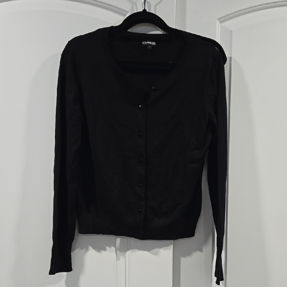 Express Black Rhinestone Button-Up Cardigan
